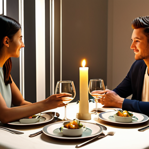 Romantic Dinner**

"A warmly lit dining table set for two, with elegant, fully clothed people enjoying a meal. Soft candlelight from vanilla-scented soy wax candles illuminates the scene. The room is decorated in a modern, minimalist style. Focus on the ambiance and soft lighting. Safe for work, appropriate content, professional, modest. Perfect anatomy, correct proportions, natural pose, well-formed hands, proper finger count, natural body proportions, high quality."

**